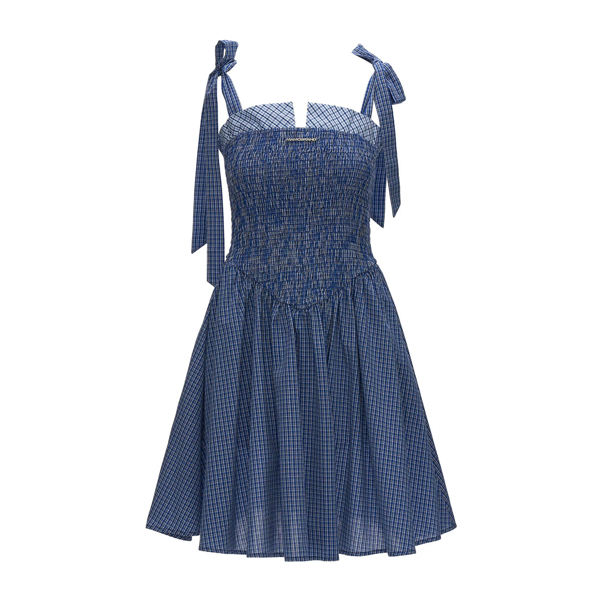 MAMC Striped Shirred Bow Strap Midi Dress