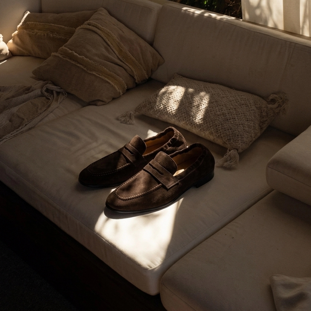TERRAKOO Leather Penny Loafer with Elastic Goring