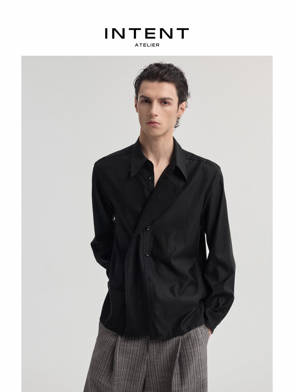 INTENT Asymmetrical Overlap Breathable Long-Sleeve Shirt