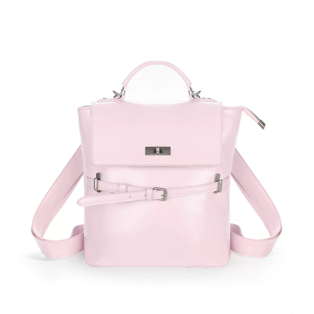 JANDRESS Pink Faux Leather Zip-Top Backpack Crossbody