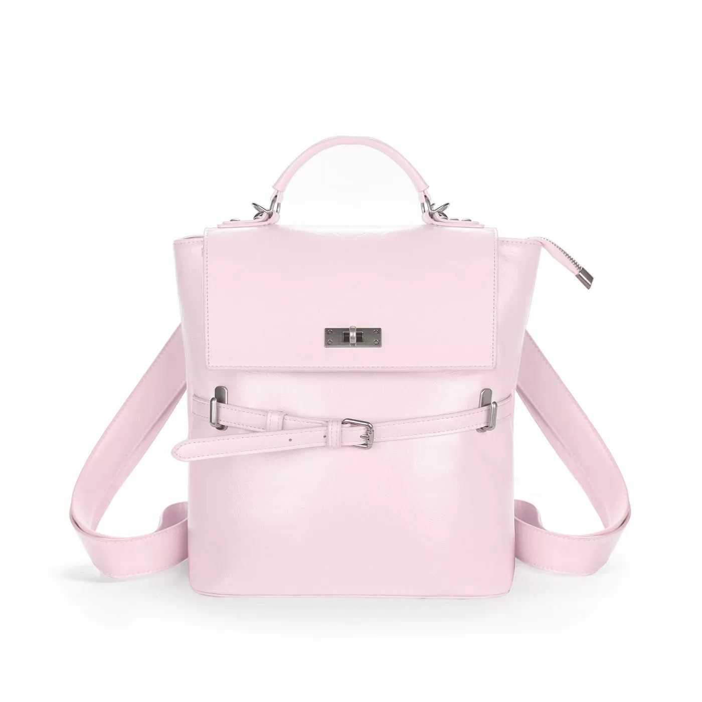 JANDRESS Pink Faux Leather Zip-Top Backpack Crossbody