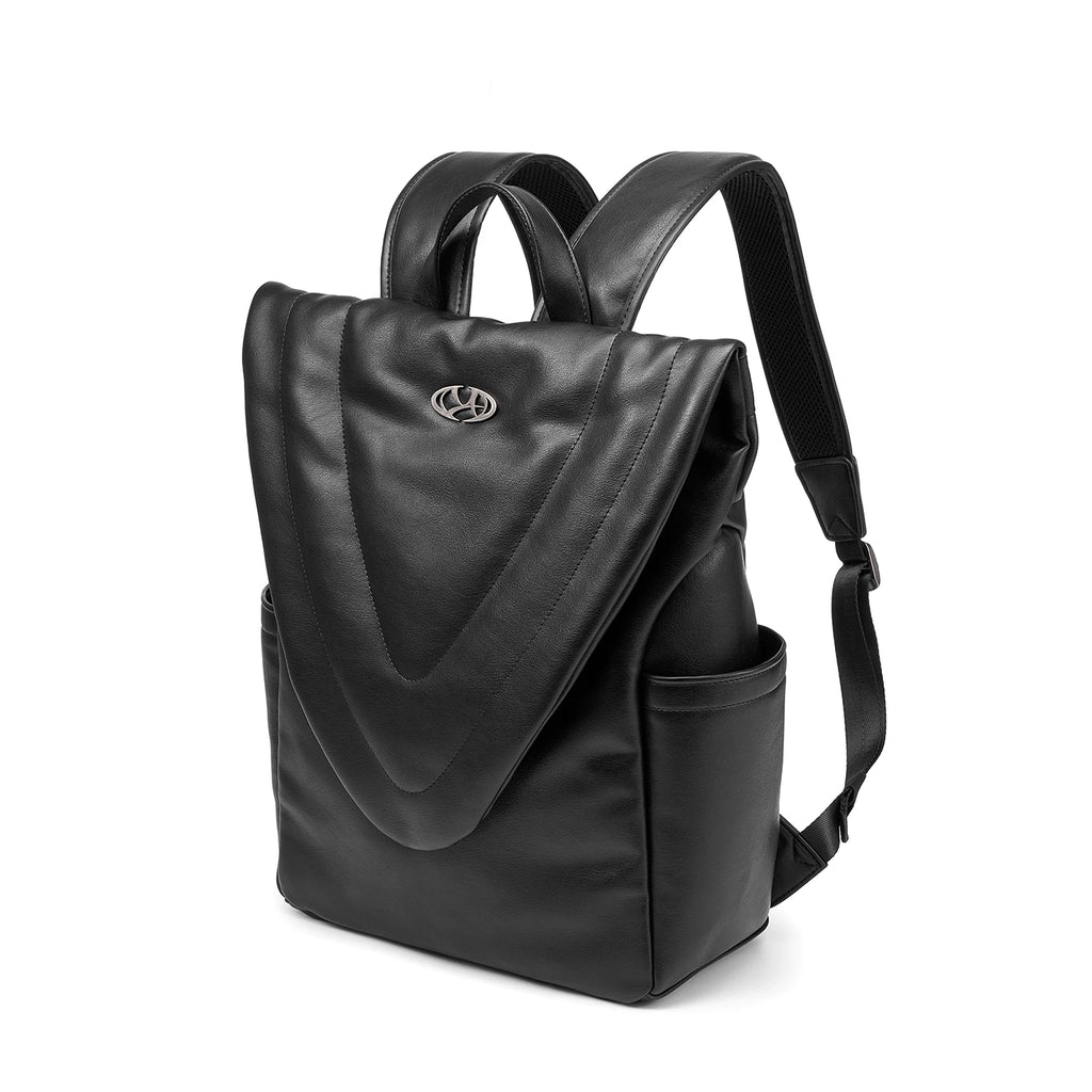 YADAMUI Black Leather Zip-Top Backpack
