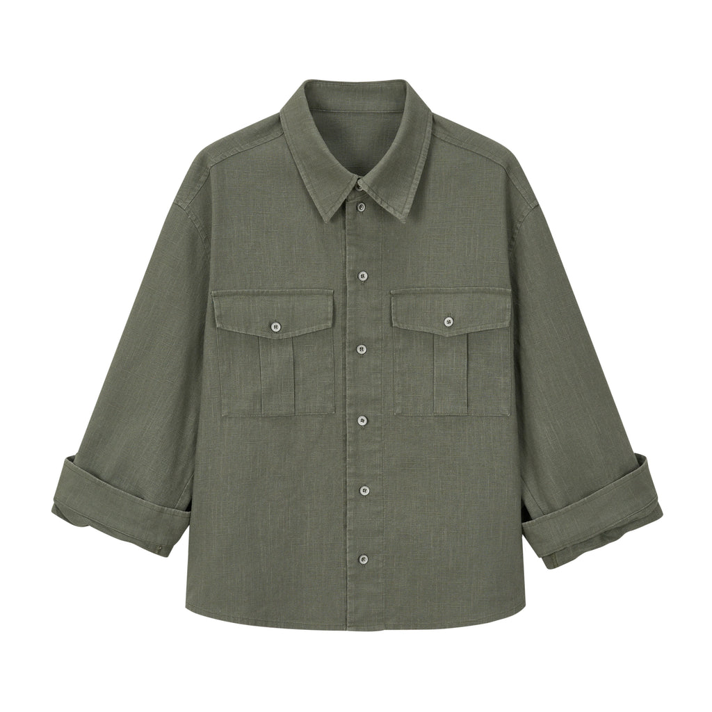 VLABMADE Linen Safari Pocket Rolled-Sleeve Shirt