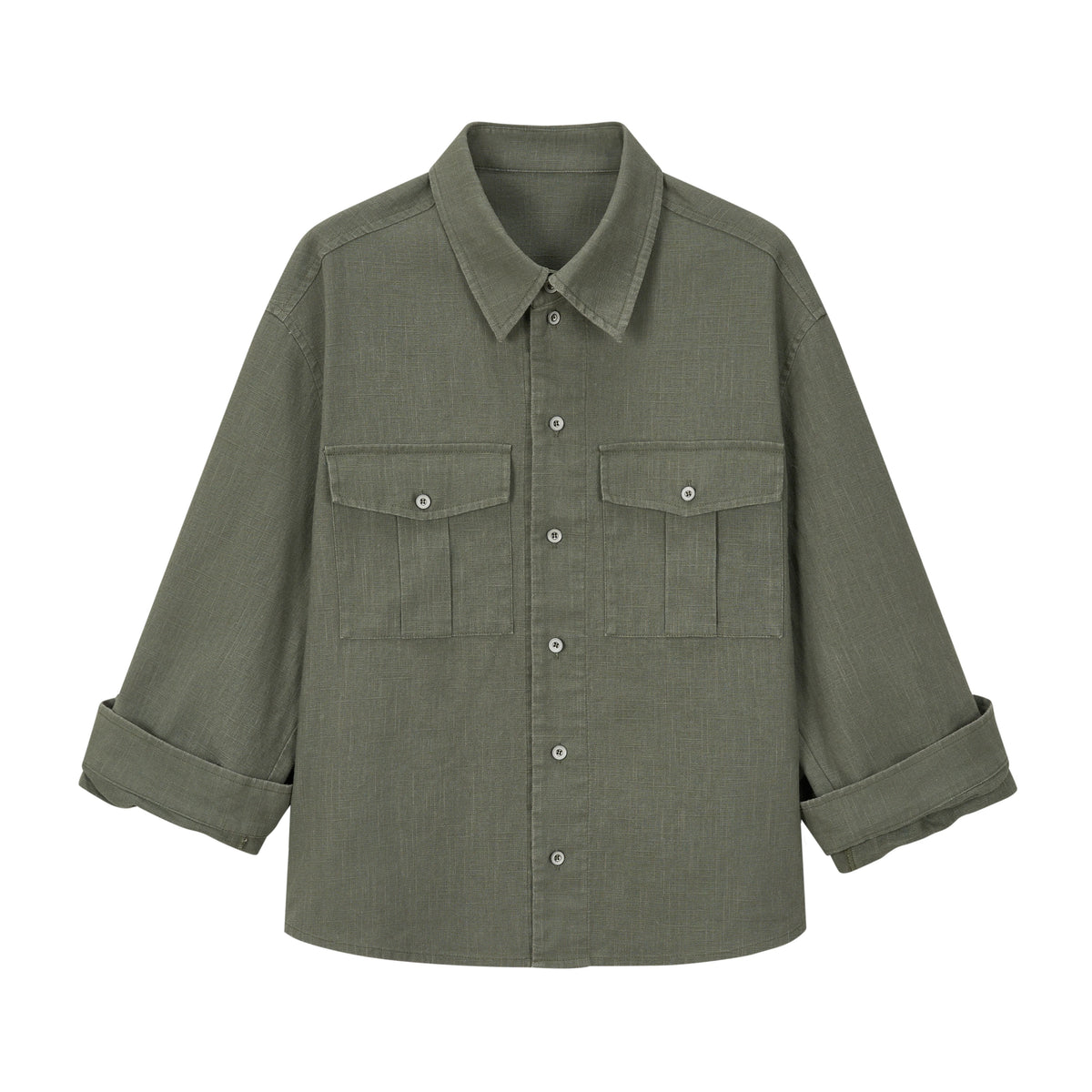 VLABMADE Linen Safari Pocket Rolled-Sleeve Shirt