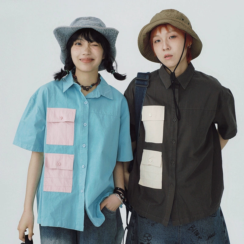 STILLYOU Tooling Contrasting Pocket Short-sleeved Shirt