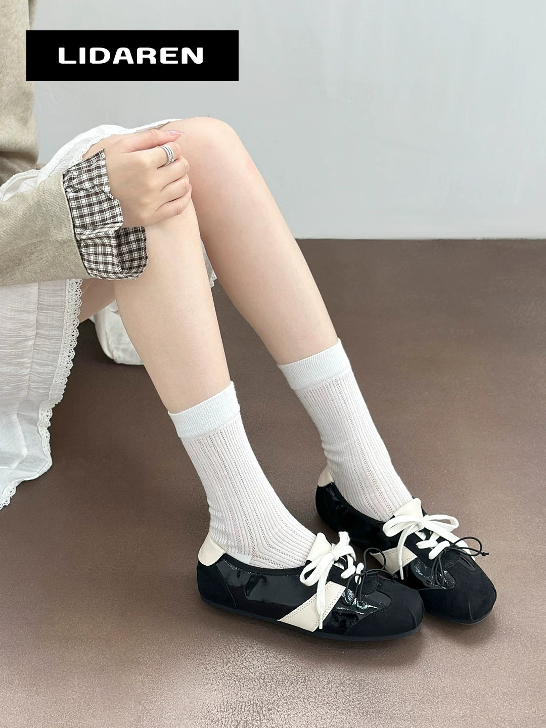 Lidaren Produced Mixed-Media Lace-Up Square-Toe Mary Jane Sneaker