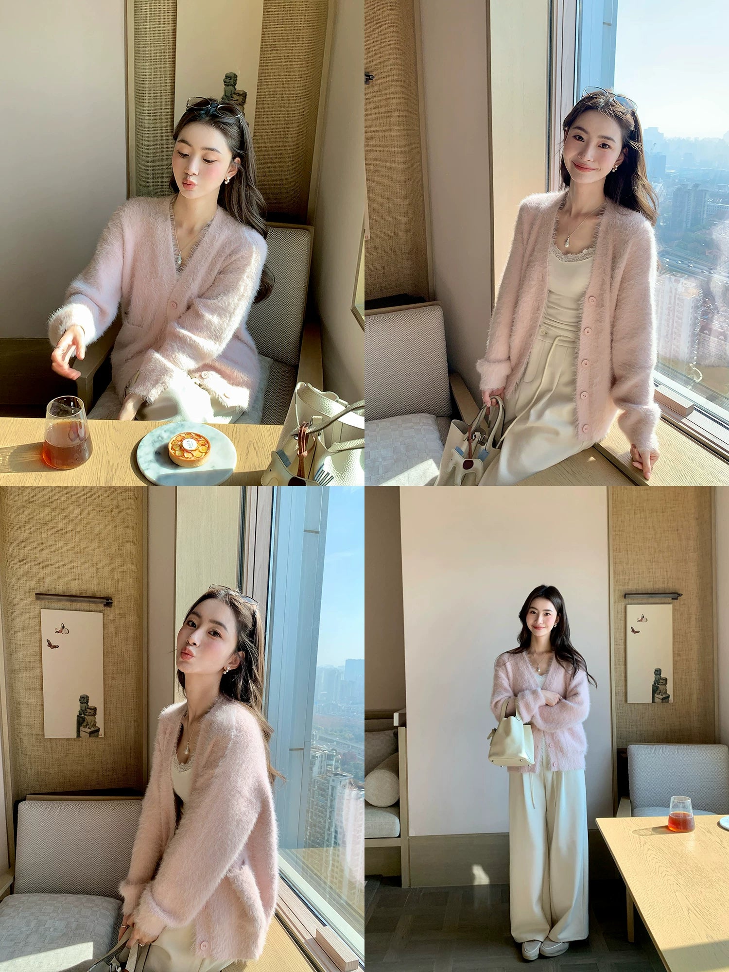 Pusumede  V-neck Loose Imitation Mink Cardigan