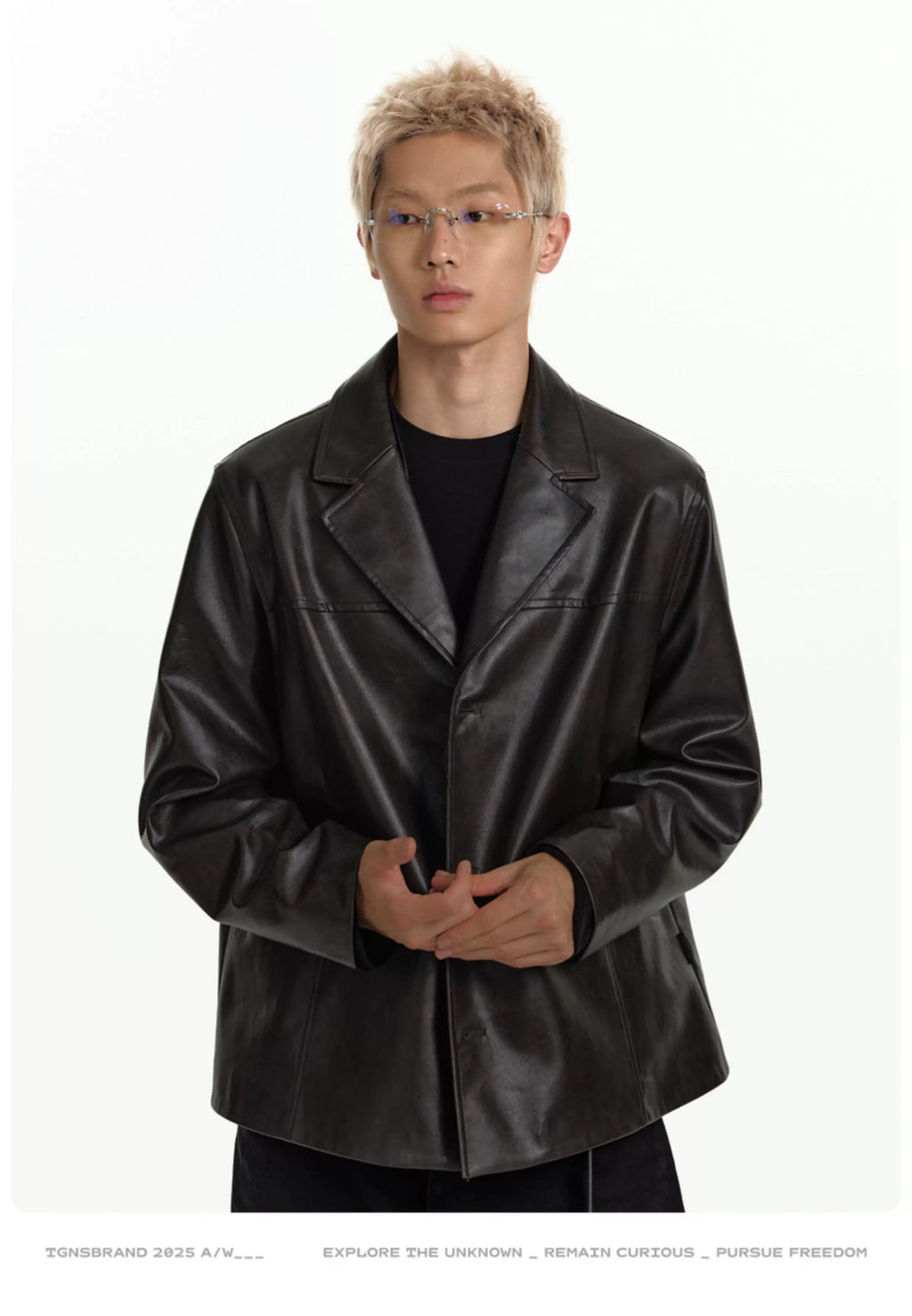 TGNS Vintage Pu Leather Lapel Jacket