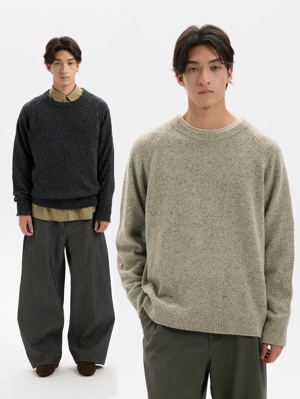 BUTTBILL Contrast Knit 80% Wool Relaxed Crew Neck Sweater
