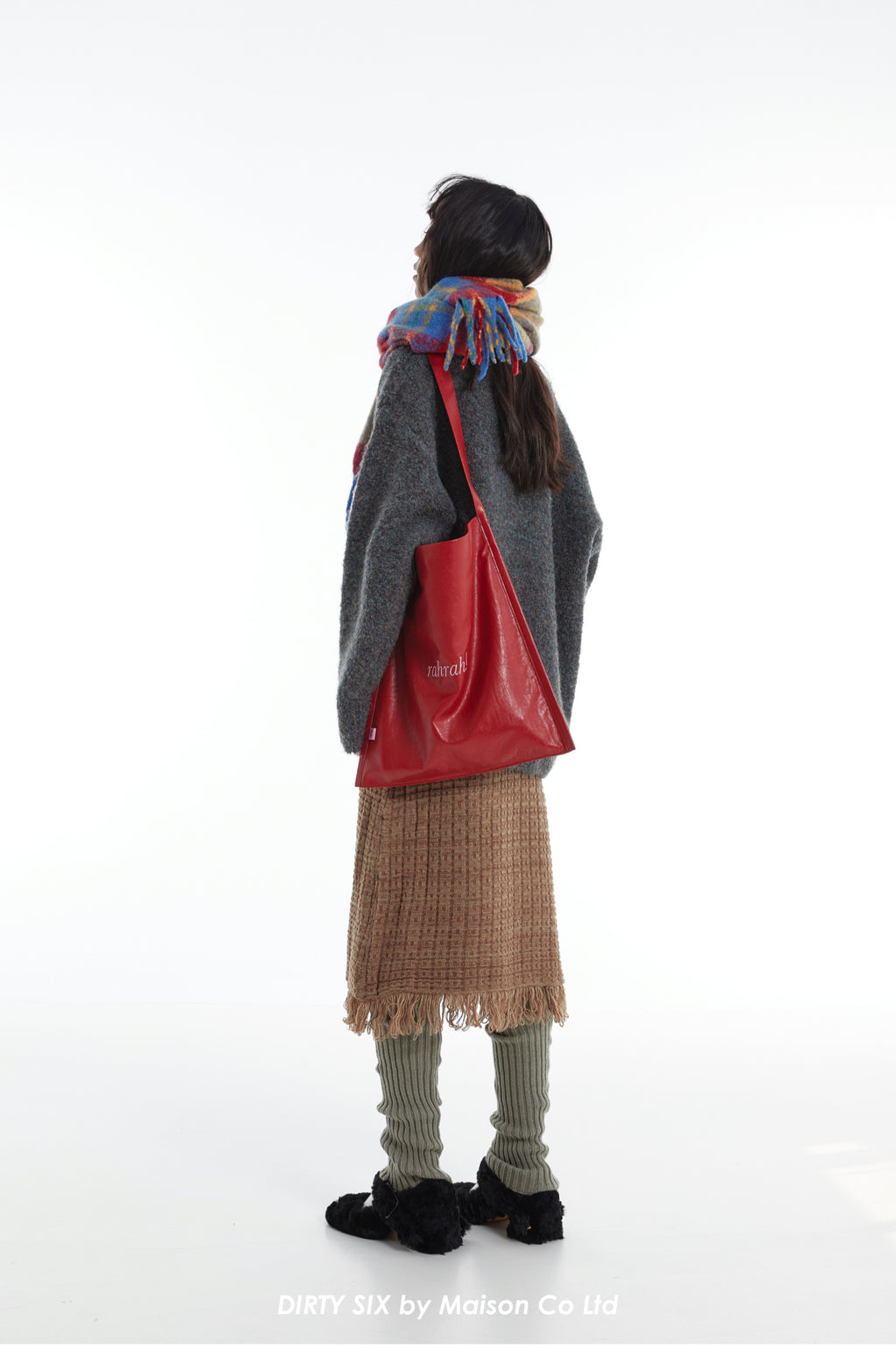 DirtySix "rahrah!" contrasting embroidery large-capacity soft leather tote bag