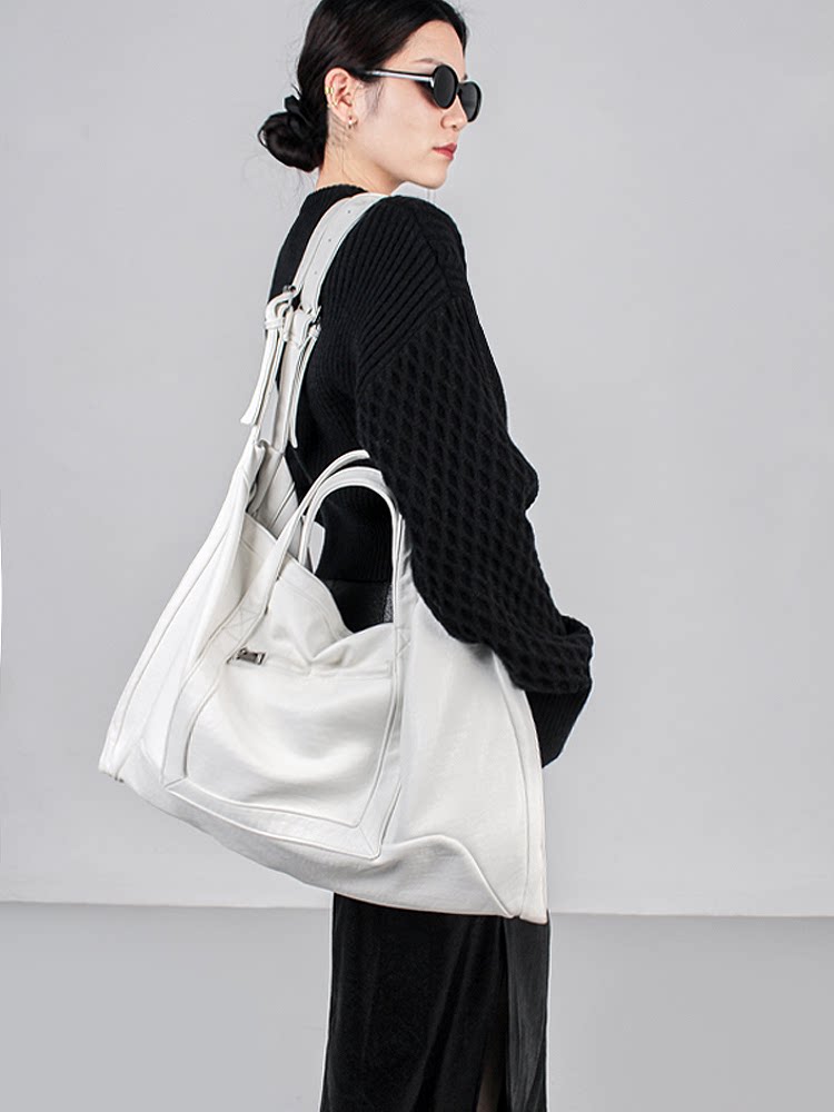 JANDRESS White Faux Leather Zip-Top Crossbody Bag