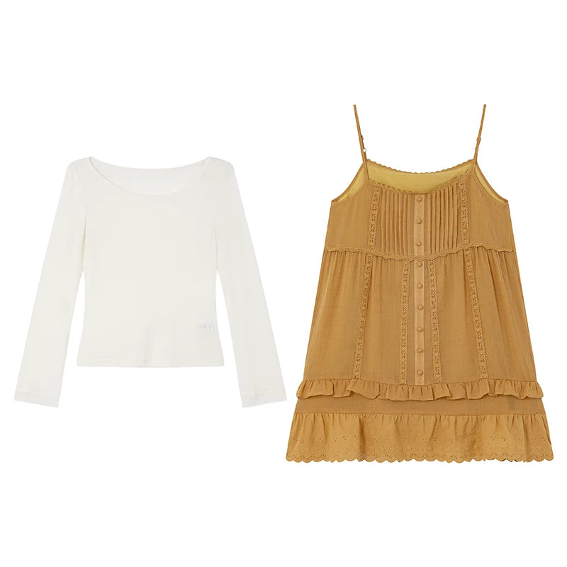 KANO Lace Trim Loose Cami and Tee Set