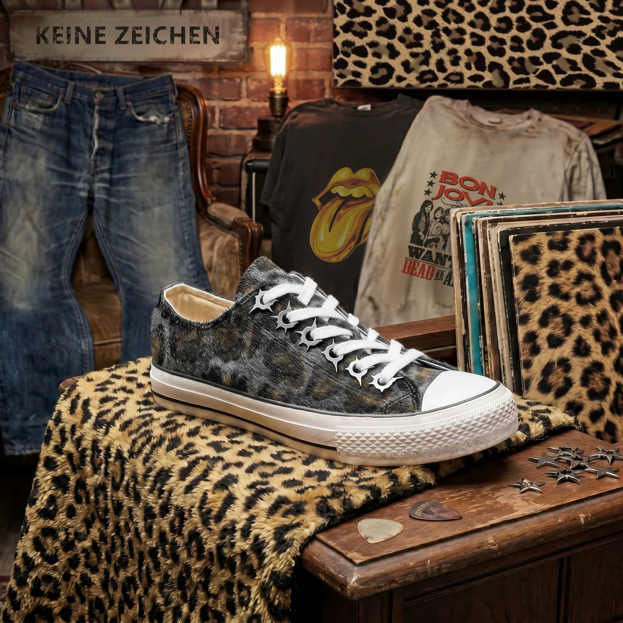 NO LOGO Leopard Print Faux Horsehair Vulcanized Low-Top Sneaker