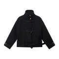 FUNKYFUN Strap-on Stand-up Collar Tweed Coat