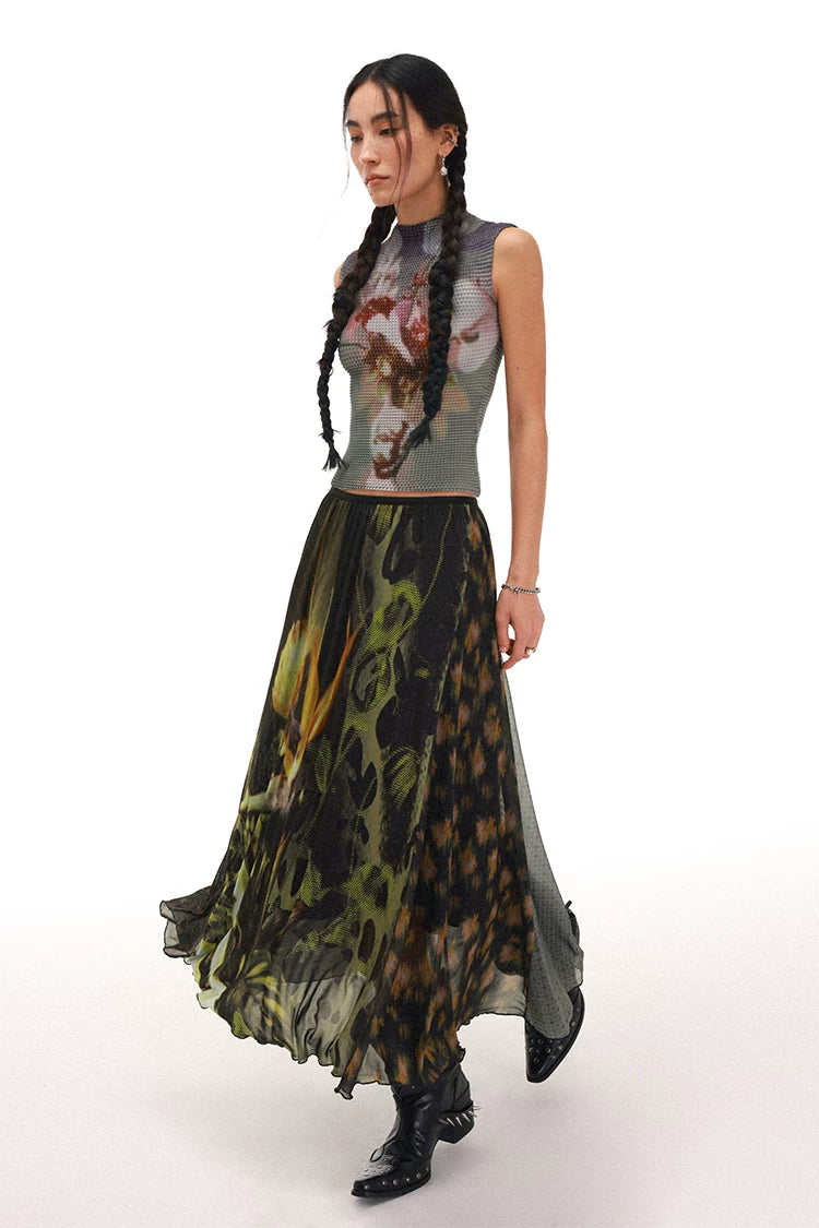 PHYS Floral Asymmetrical Splicing Drop Skirt