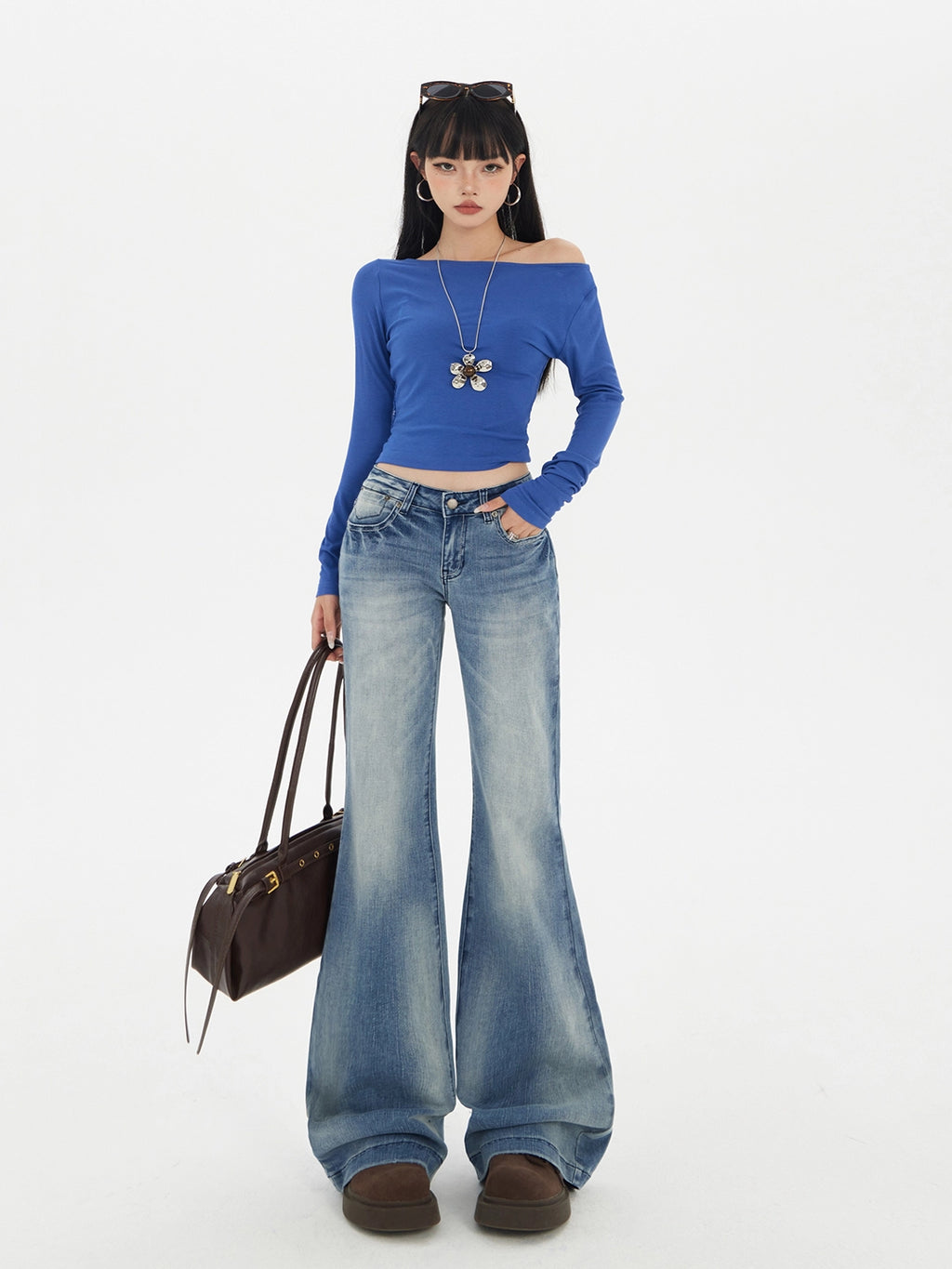 KPSR Retro Gradual Change Low Waist Flared Pants