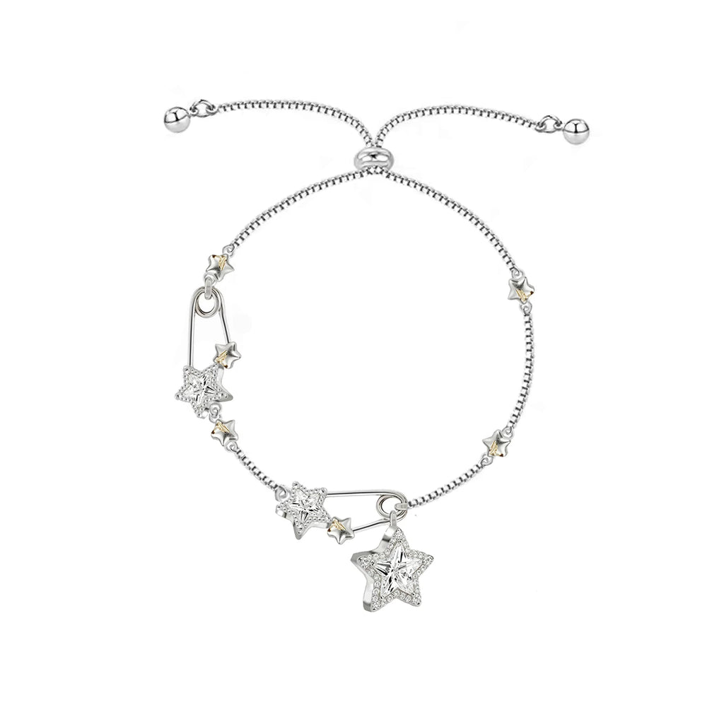 MASW Cubic Zirconia Star Pull-Cord Bracelet