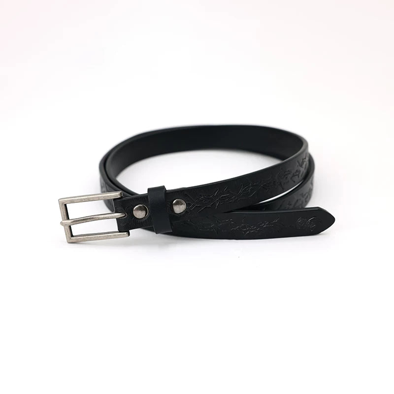 PHYS Retro Embossed Thorn Flower First Layer Cowhide Belt