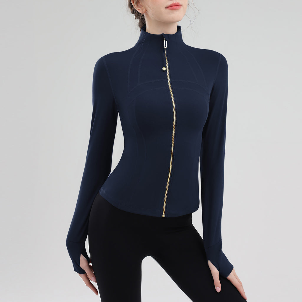 TIANQINGSE Splicing Turtleneck Slim Strap Finger Cover Long-sleeved Gym Clothes