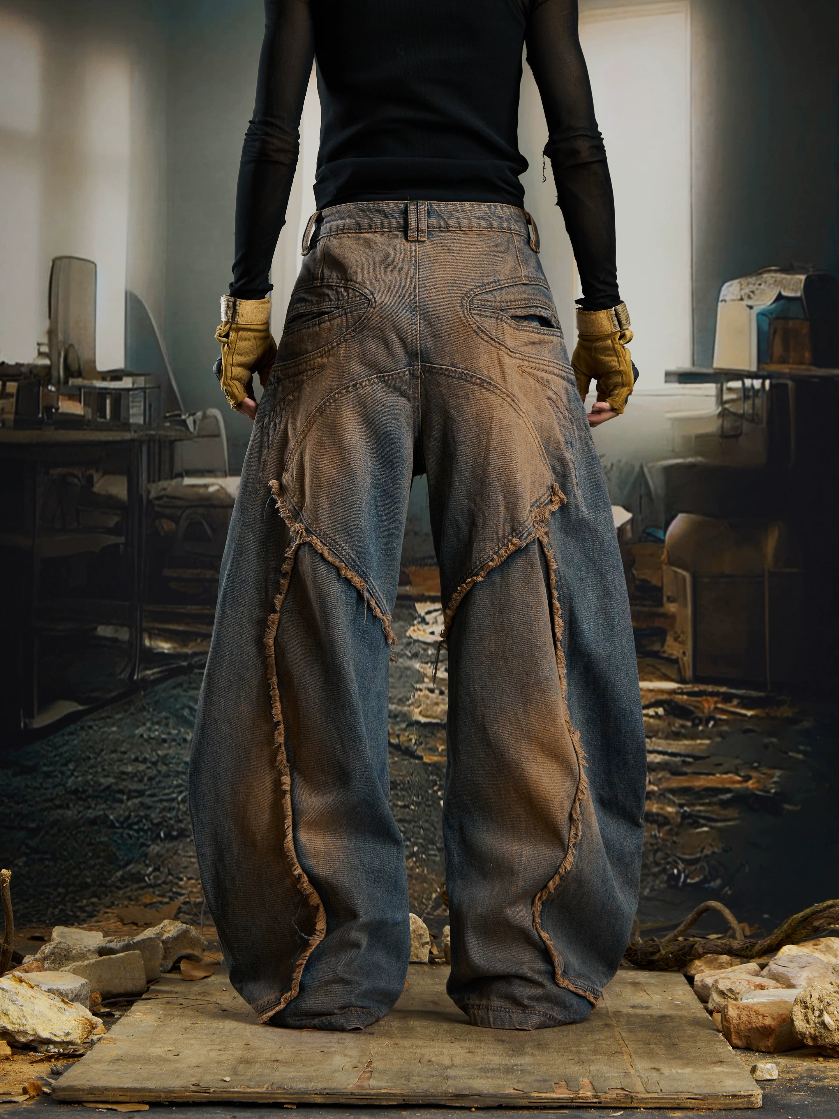 NOMANIAI Overweight Deconstruction Rough Edge Old Structure Scimitar Jeans