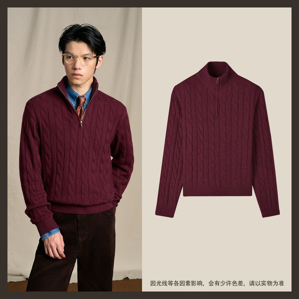 CULTUM Cable-Knit Half-Zip Turtleneck Sweater