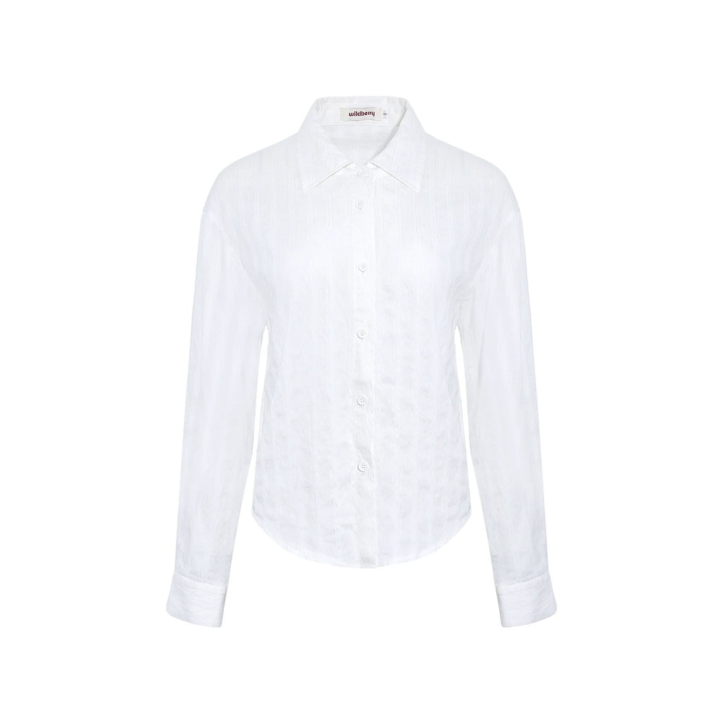 Wildberry White Long-Sleeve Breathable Slim Fit Blouse