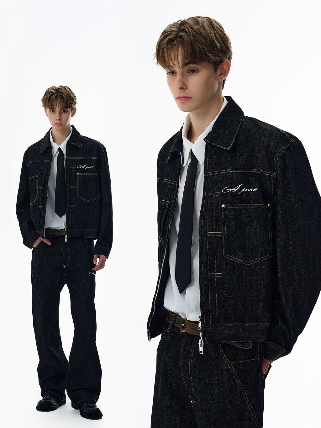 A PUEE Retro Silhouette Denim Jacket Set
