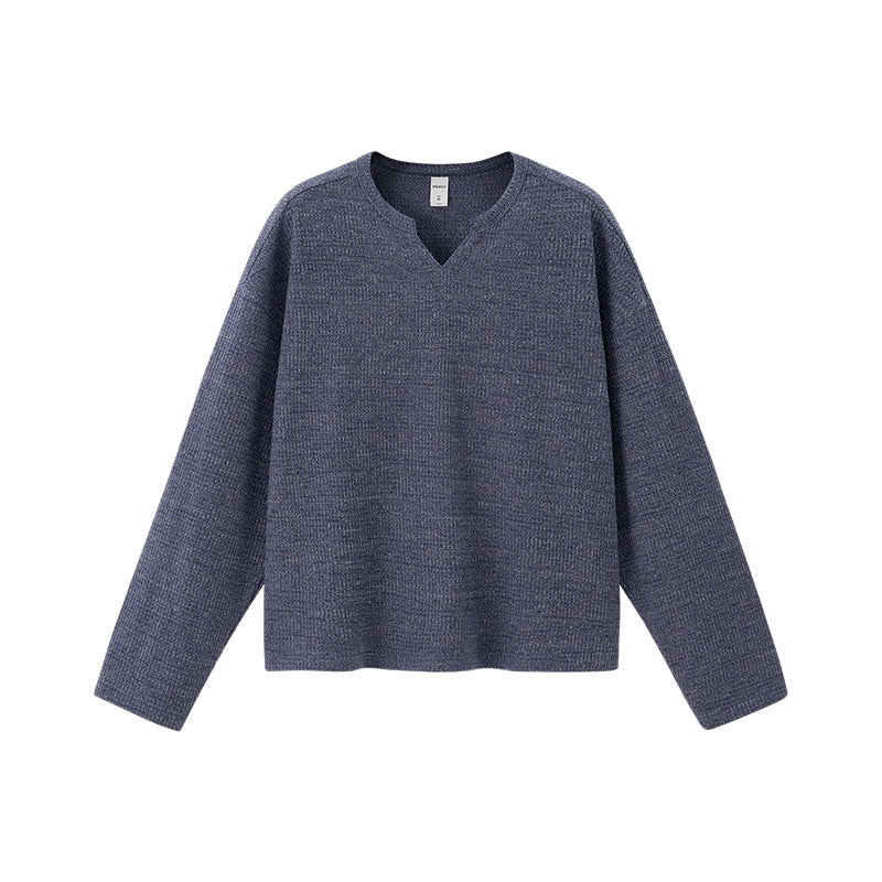 Inflation Waffle Open Neck Loose Long Sleeve