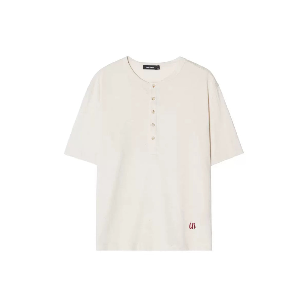 Unvesno Linen Texture Relaxed Long-Sleeve Henley Tee