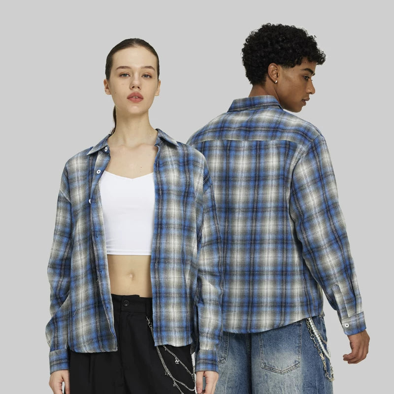 FIVE MEN Blue Plaid Loose Fit Casual Jacket