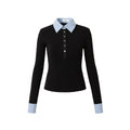 RPB BRAND Checked Splicing Polo Collar Fake Two-piece Waist College Bottoming Shirt