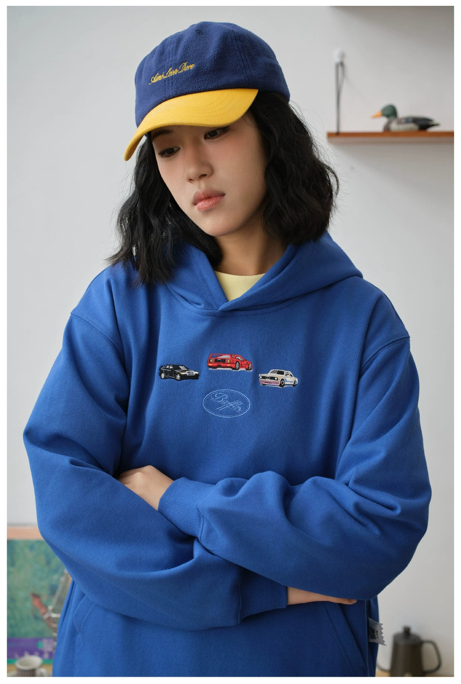 Battles Vintage Car Embroidered Hooded Sweater