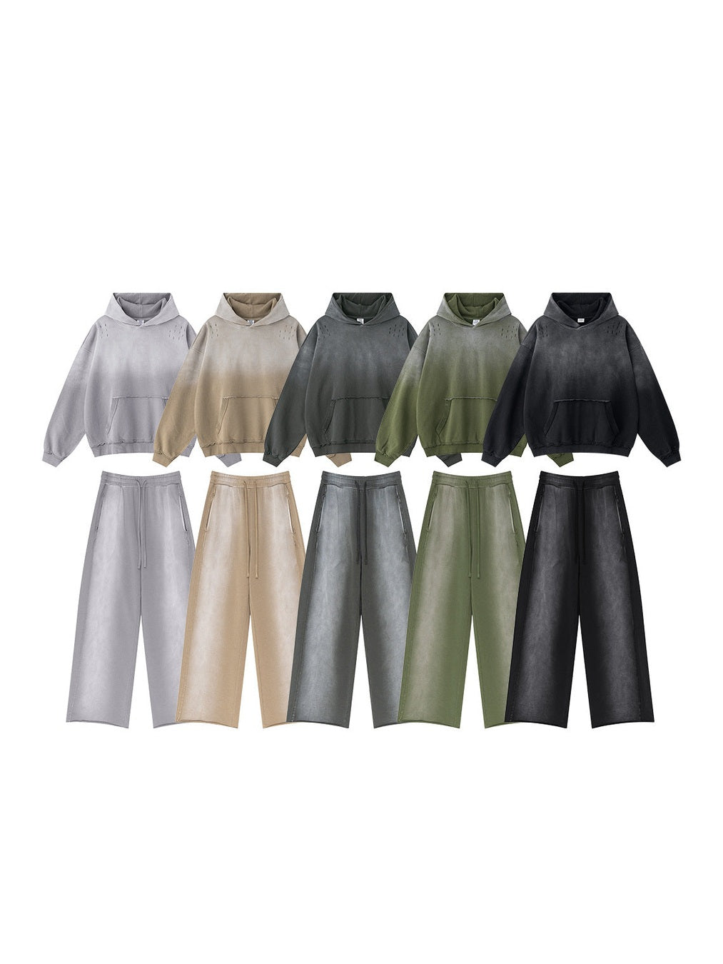 BE Gradual Change Hole Hooded Sweater Straight Pants Two-piece Set