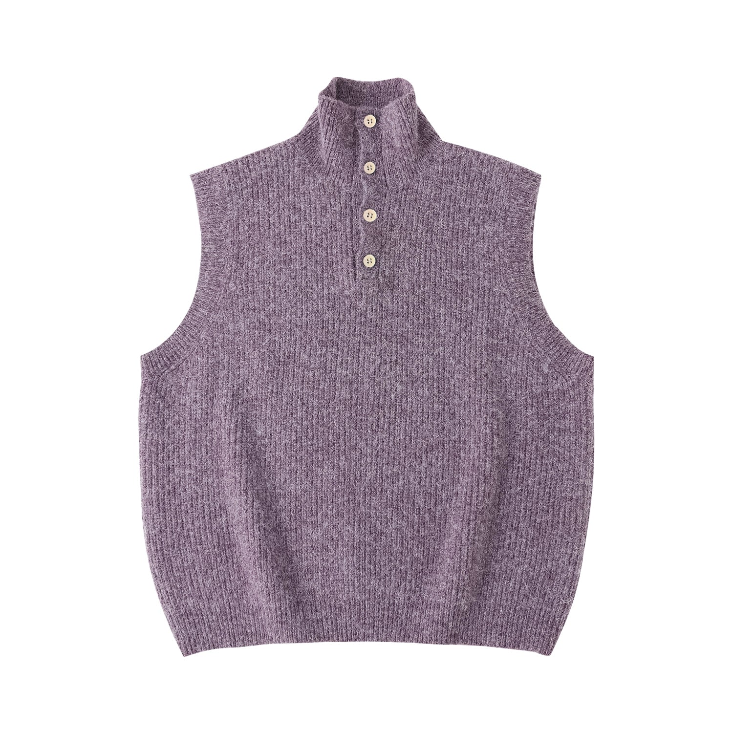 LR MADE Knitted Lapel-neck Half-cardigan Vest