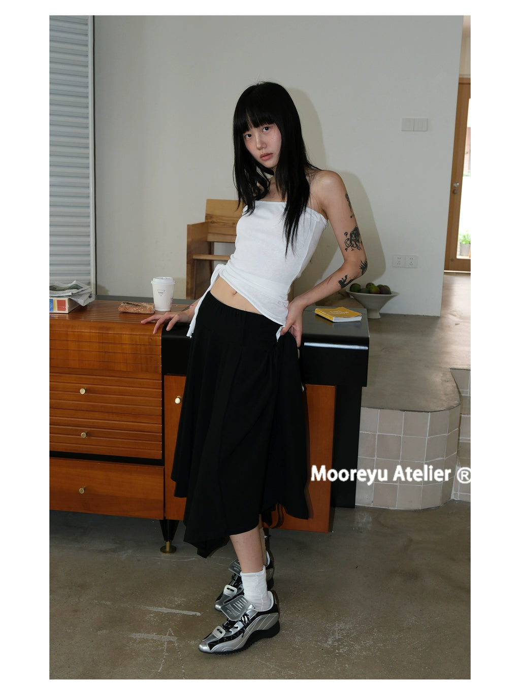 Mooreyu Pointed Leather Platform Lace-up Casual Shoes
