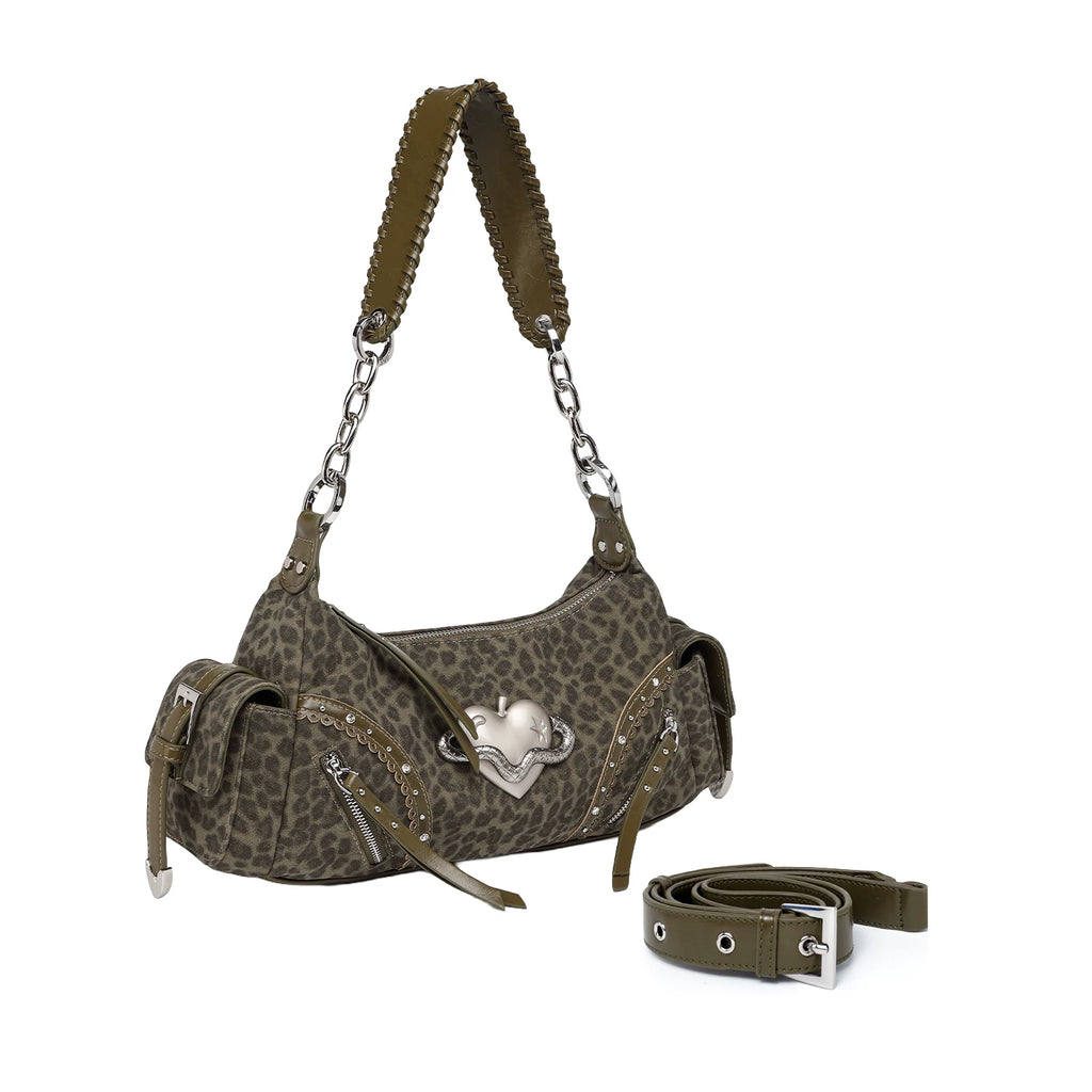 VFVF Blue Leopard Print Faux Leather Zip-Top Underarm Bag