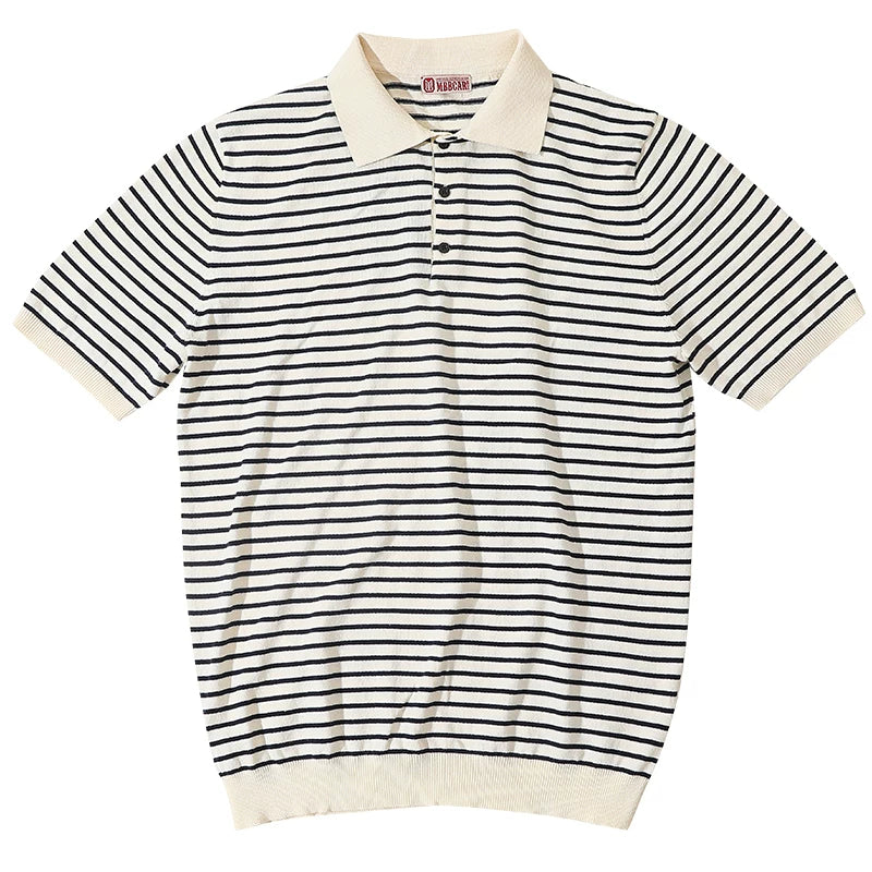 Mbbcar Navy Stripe 100% Cotton Breathable Polo Tee