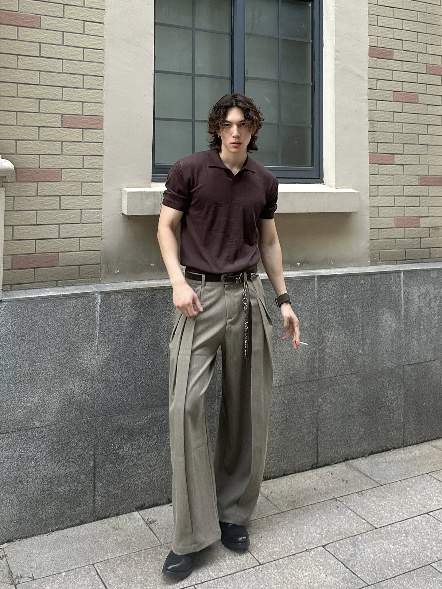 Borrowed Project V-neck Knit Polo Tee