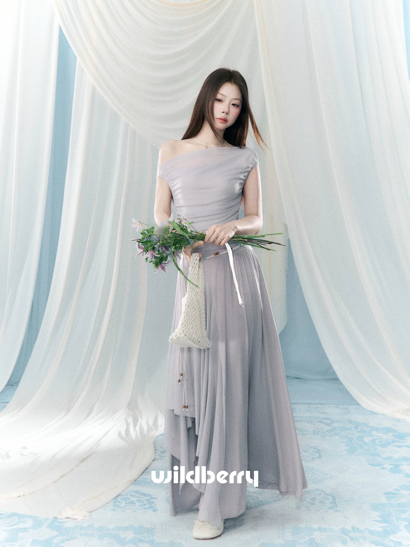 Wildberry Slanted Shoulders and Waist Long Skirt