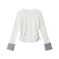 Nariele Waist Wrinkle Stitching Contrasting Color Slim Long Sleeve