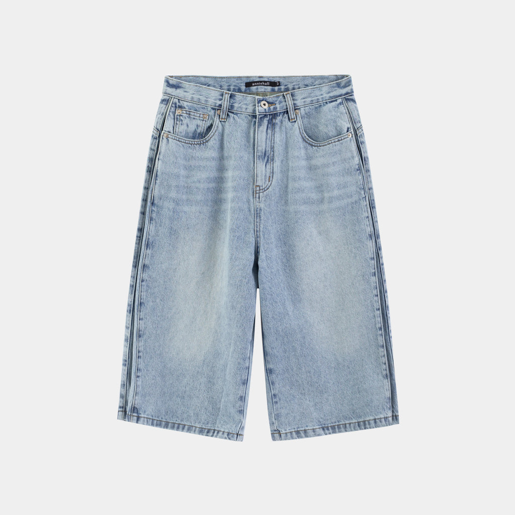 Anniehall Oversized Ice Blue Washed Capri Jeans