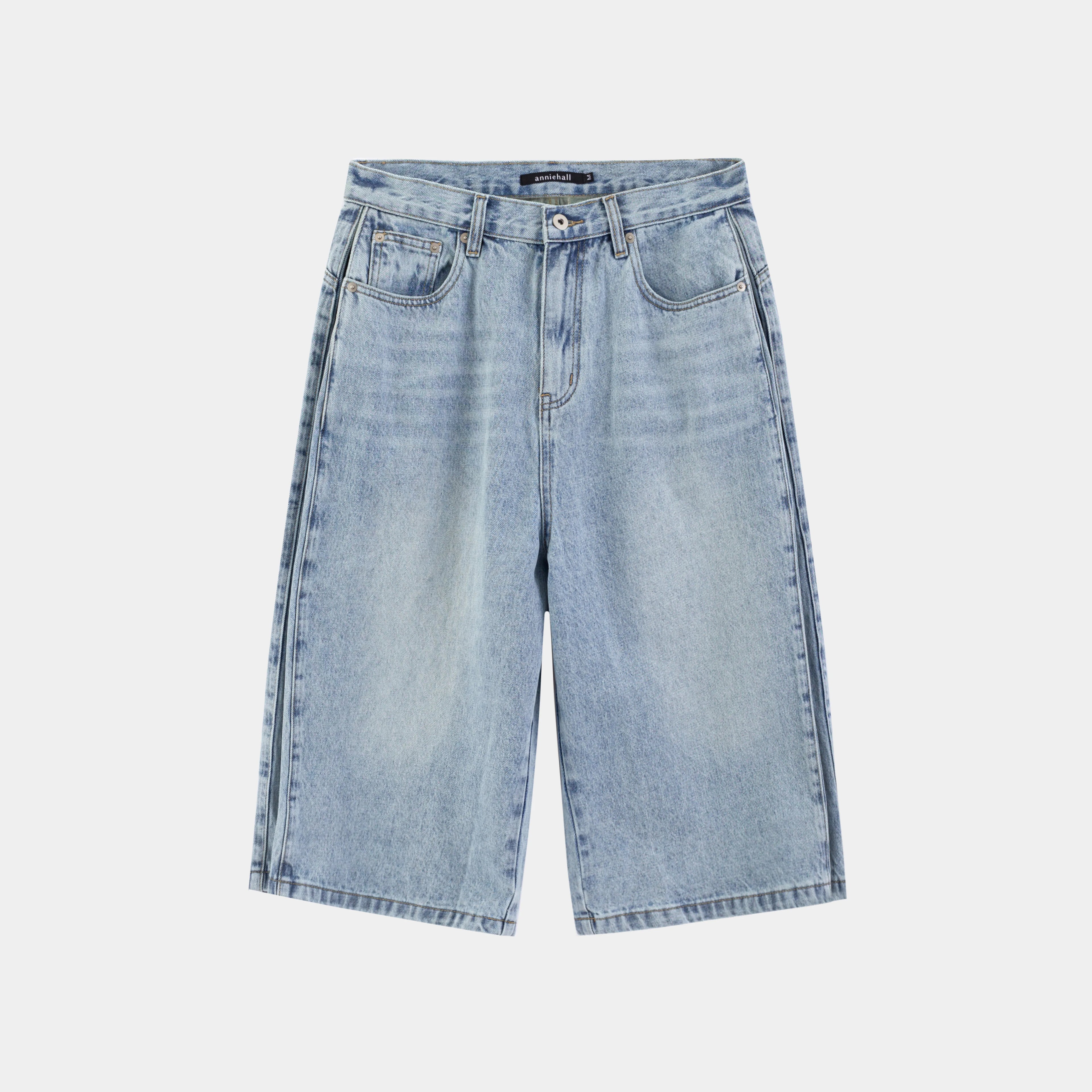 Anniehall Oversized Ice Blue Washed Capri Jeans