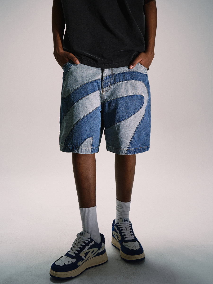 Remedy tide brand wave ripple splicing five-point Shorts