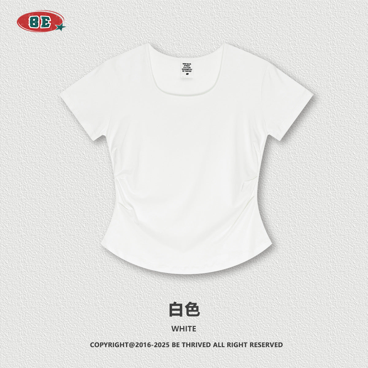 BE women's  Solid Color Square Neck Short Sleeve Waist Slimming Top