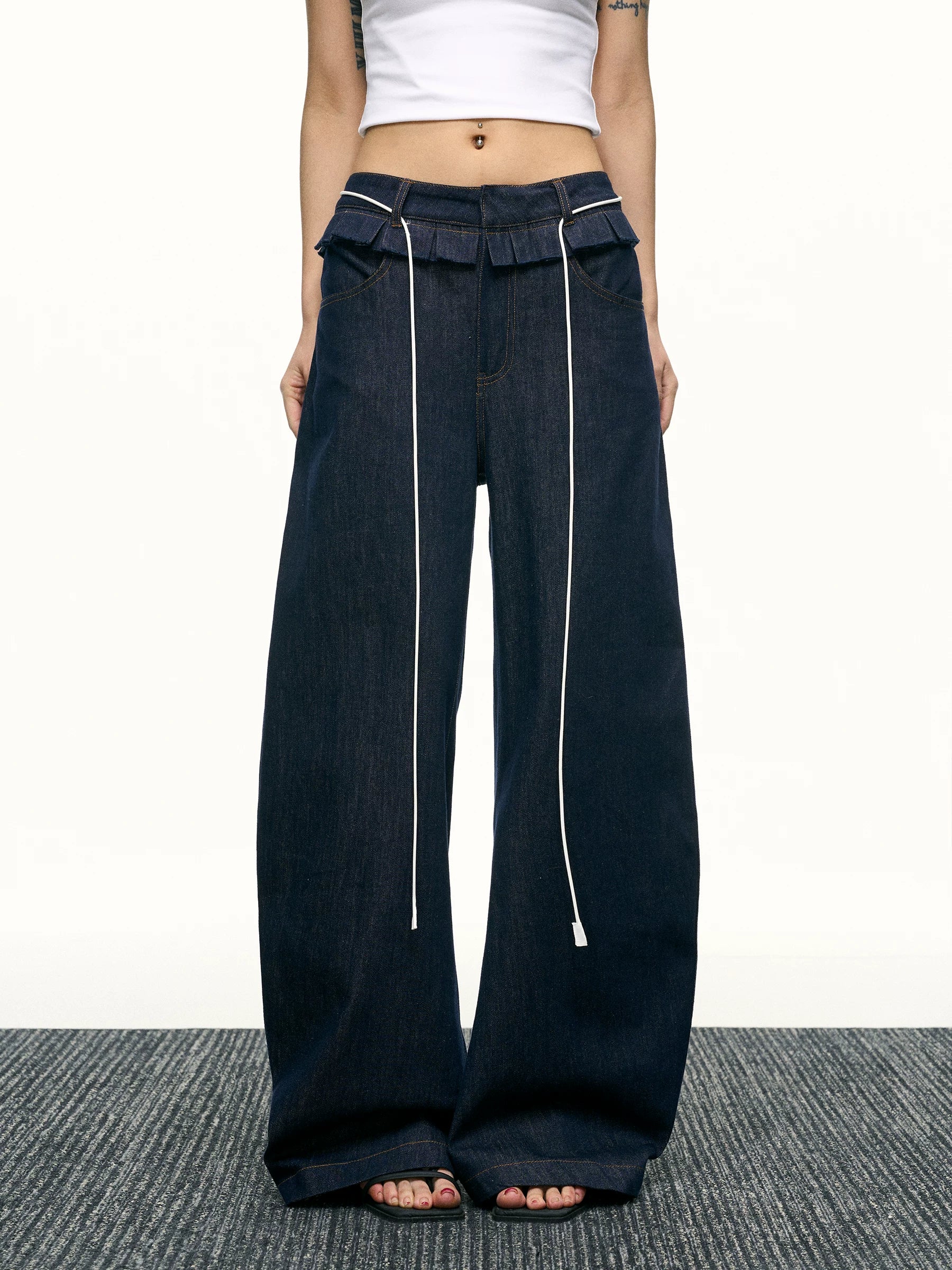 Aaisup High Waist Fungus Edge Wide Leg Floor Pants