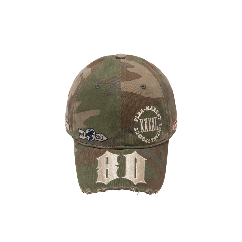 Fleamarket Vintage Camo Distressed Baseball Cap with Embroidery