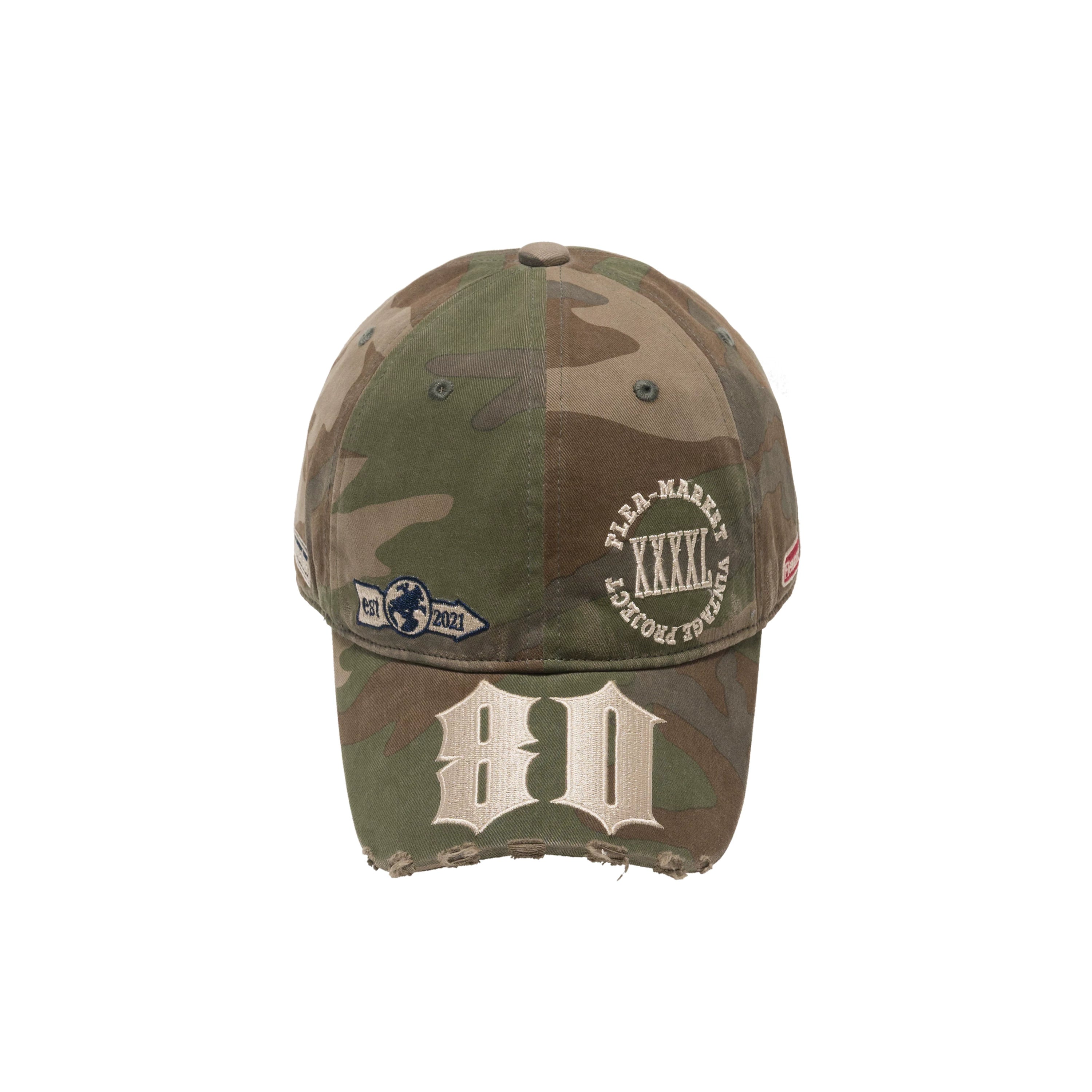 Fleamarket Vintage Camo Distressed Baseball Cap with Embroidery