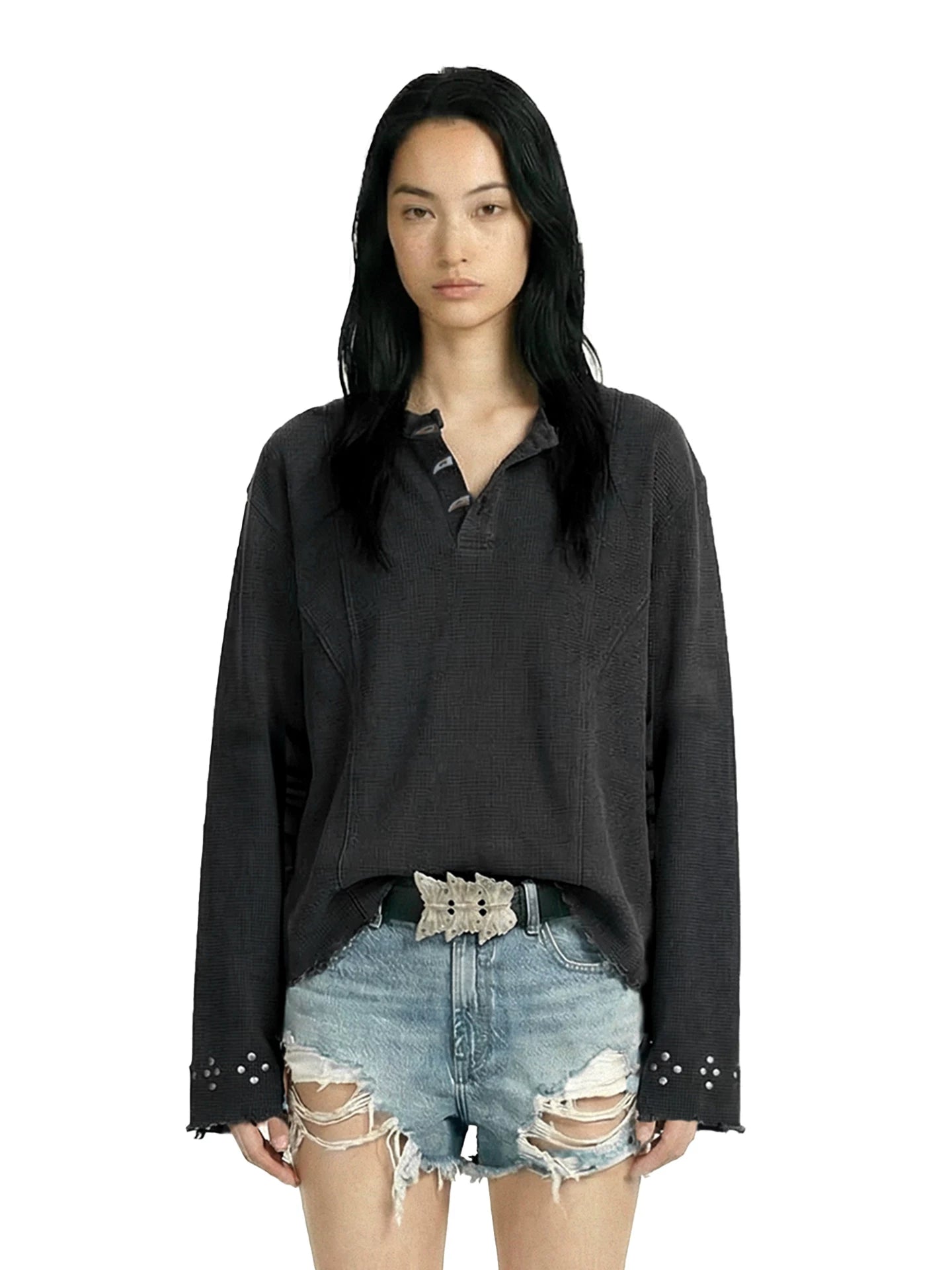 Remedy Vintage Henry Collar Rivet Waffle Long Sleeve