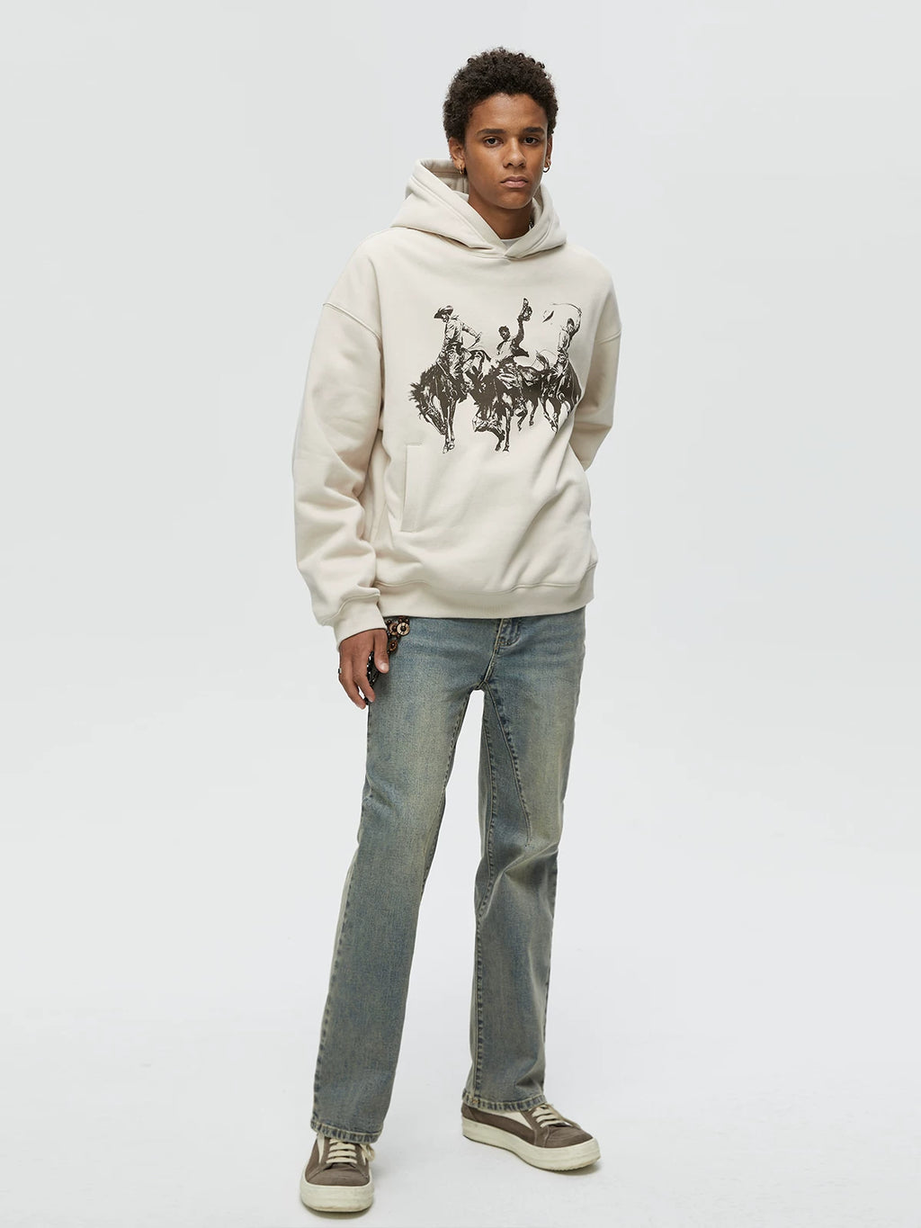 KREATE Drape Vintage Print Hooded Sweater
