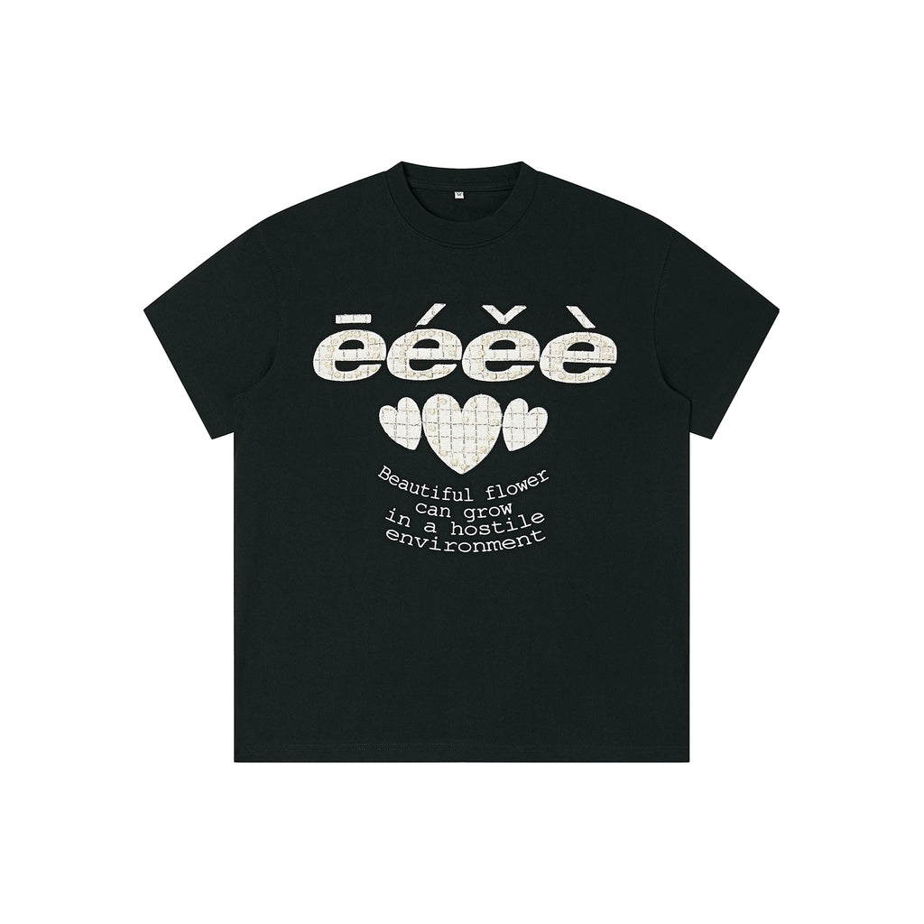 EeeeArtmonster Love Patch Pearl Beads Letter Tee